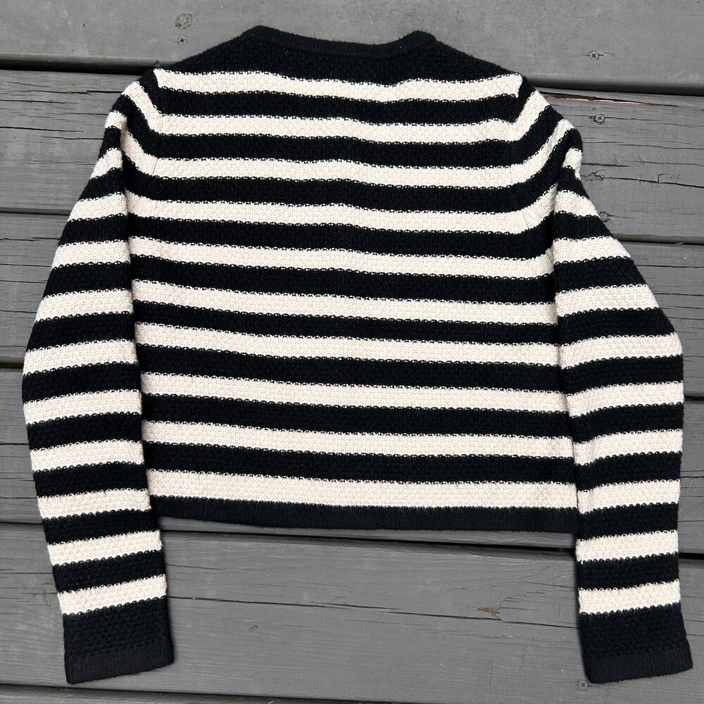 A New Day Lady Cardigan Small Black Cream Stripe Gold Buttons NWT Preppy - Picture 6 of 7